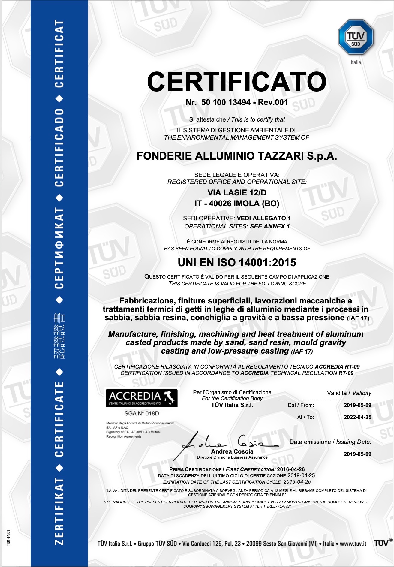 Certificato ISO 14001