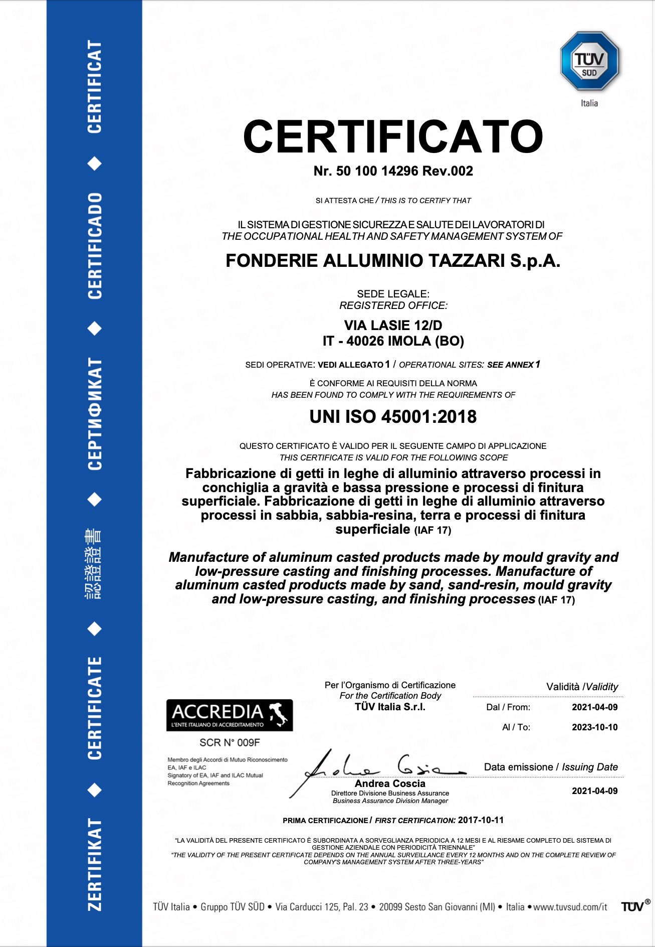 Certificato ISO 45001